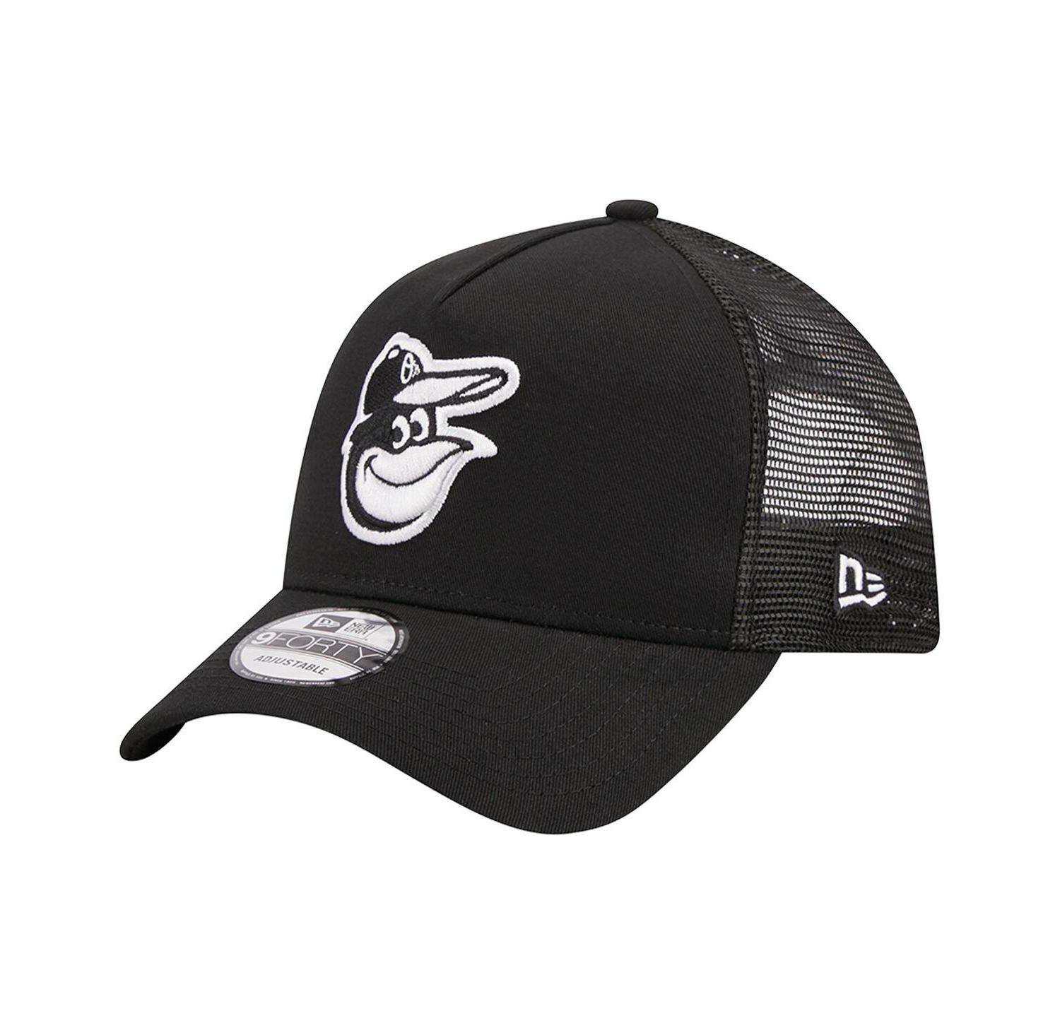 Men's Black Baltimore Orioles A-Frame 9FORTY Trucker Adjustable Hat