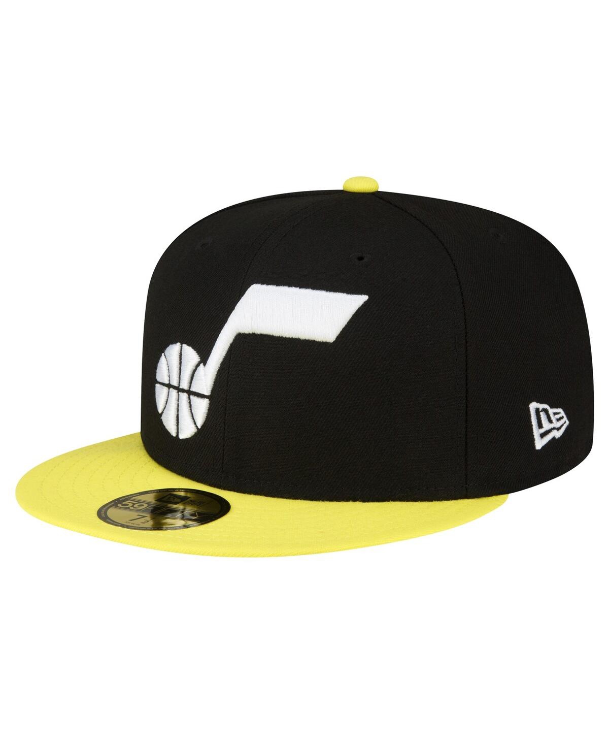 Shop New Era Men's  Black, Yellow Utah Jazz 2-tone 59fifty Fitted Hat In Black,yellow