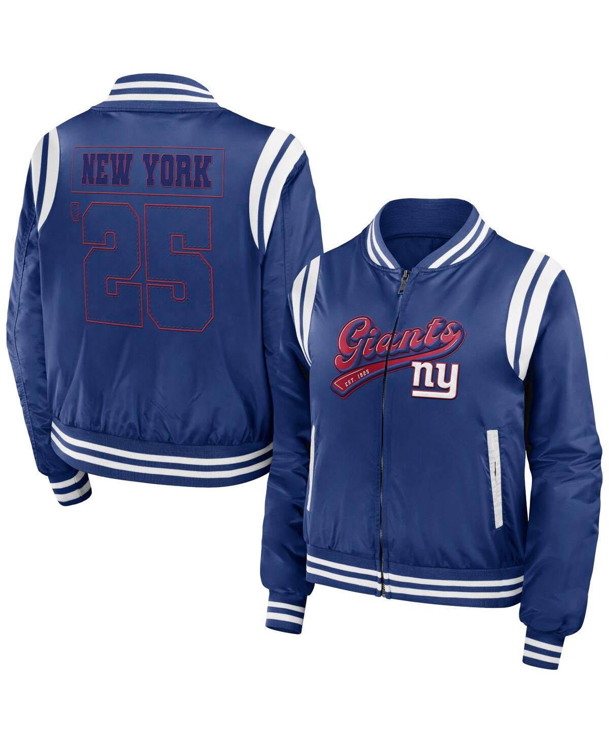 Shop Wear By Erin Andrews Women's  Royal New York Giants Bomber Full-zip Jacket