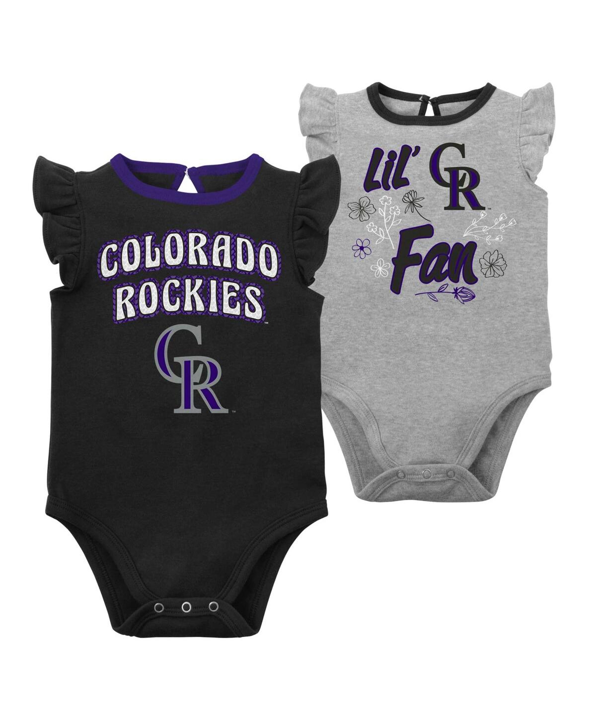 Shop Outerstuff Baby Girls Black, Heather Gray Colorado Rockies Little Fan Two-pack Bodysuit Set In Black,heather Gray