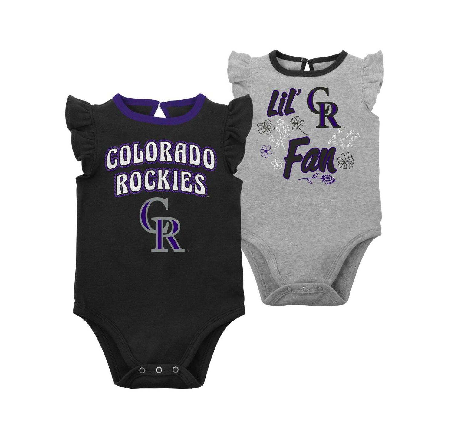 Baby Girls Black, Heather Gray Colorado Rockies Little Fan Two-Pack Bodysuit Set