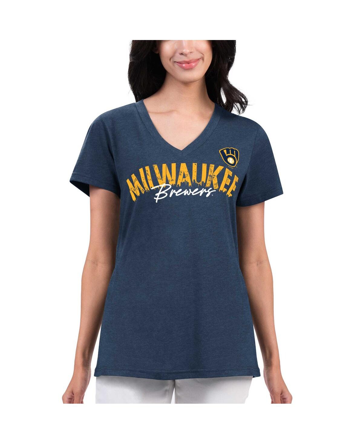 Women's G-iii 4Her by Carl Banks Navy Distressed Milwaukee Brewers Key Move V-Neck T-shirt - Navy