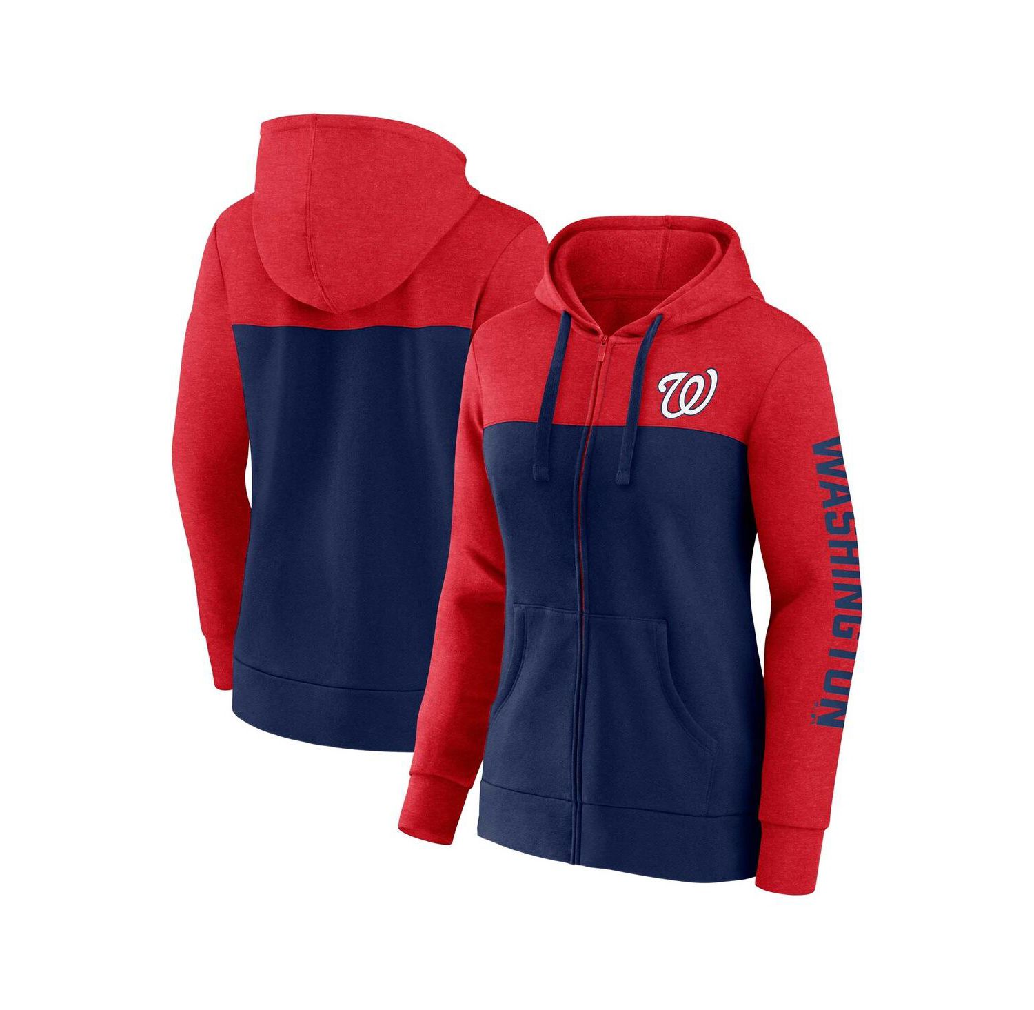 Women's Red, Navy Washington Nationals City Ties Hoodie Full-Zip Sweatshirt