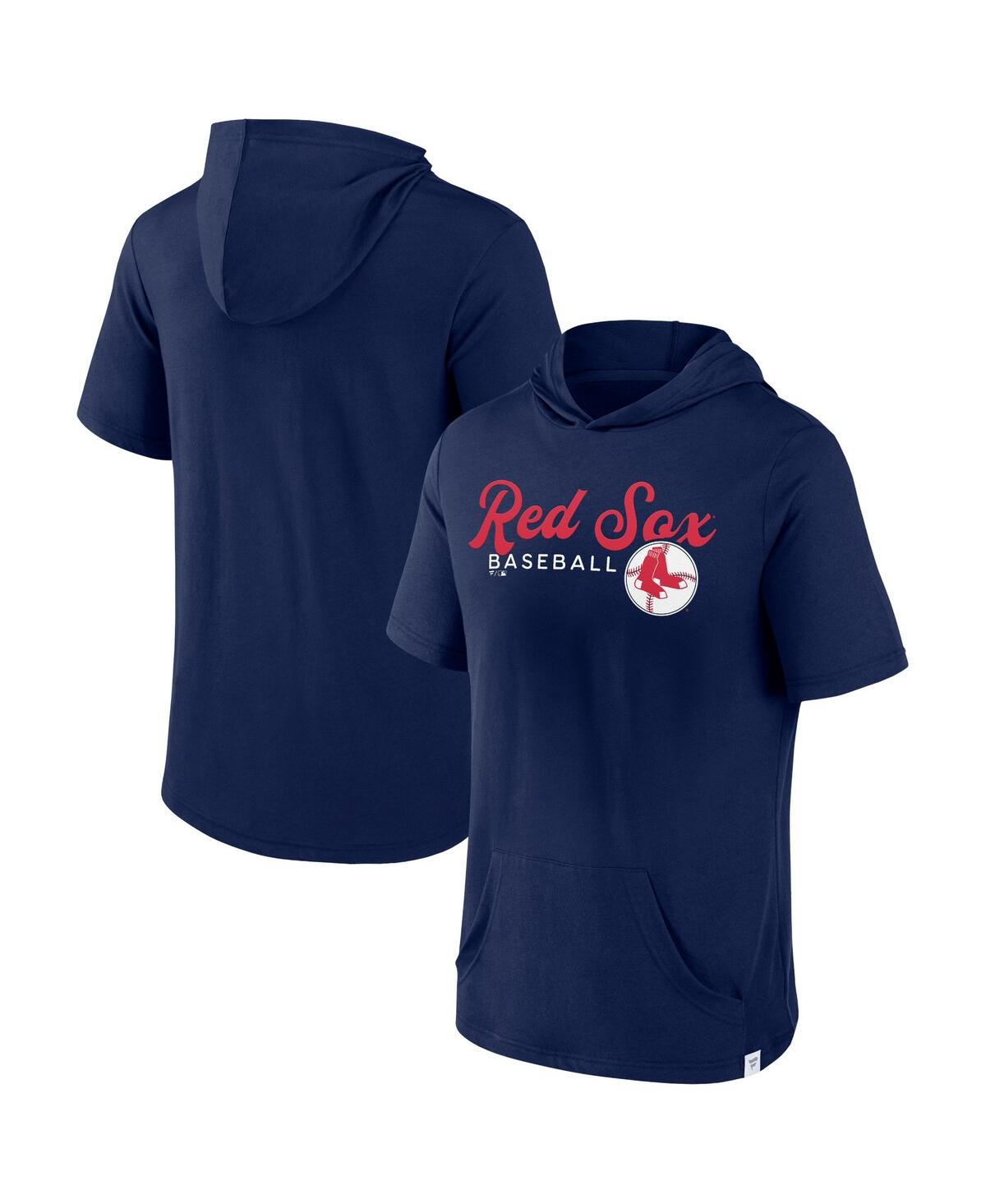 Shop Fanatics Men's  Navy Boston Red Sox Offensive Strategy Short Sleeve Pullover Hoodie