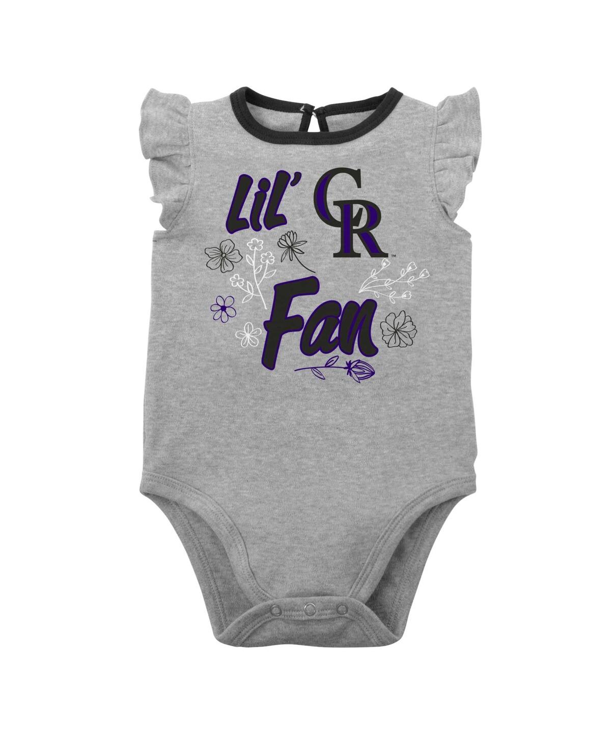 Shop Outerstuff Baby Girls Black, Heather Gray Colorado Rockies Little Fan Two-pack Bodysuit Set In Black,heather Gray