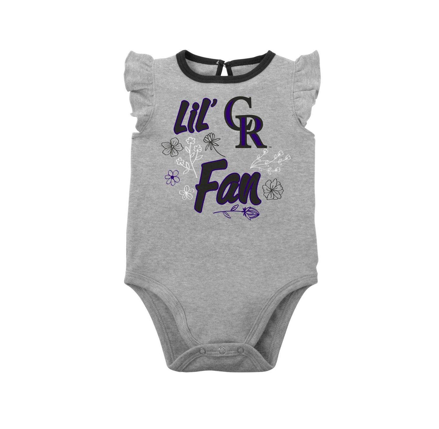 Baby Girls Black, Heather Gray Colorado Rockies Little Fan Two-Pack Bodysuit Set