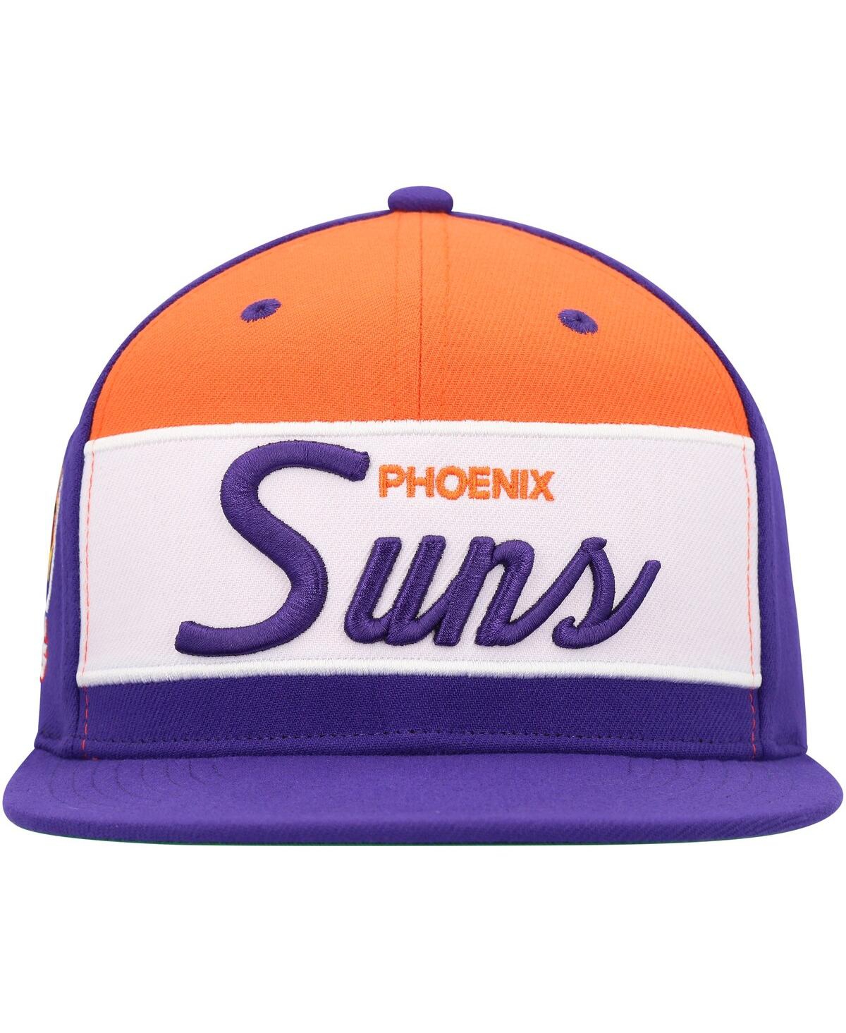 Shop Mitchell & Ness Men's  White, Purple Phoenix Suns Retro Sport Colorblock Script Snapback Hat In White,purple