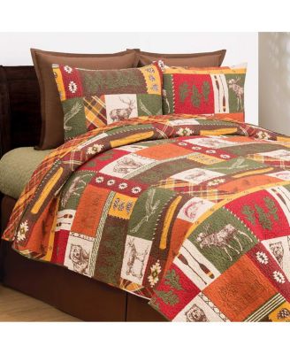 Keaton Bear Deer Cabin Lodge King 3 Piece Quilt Set
