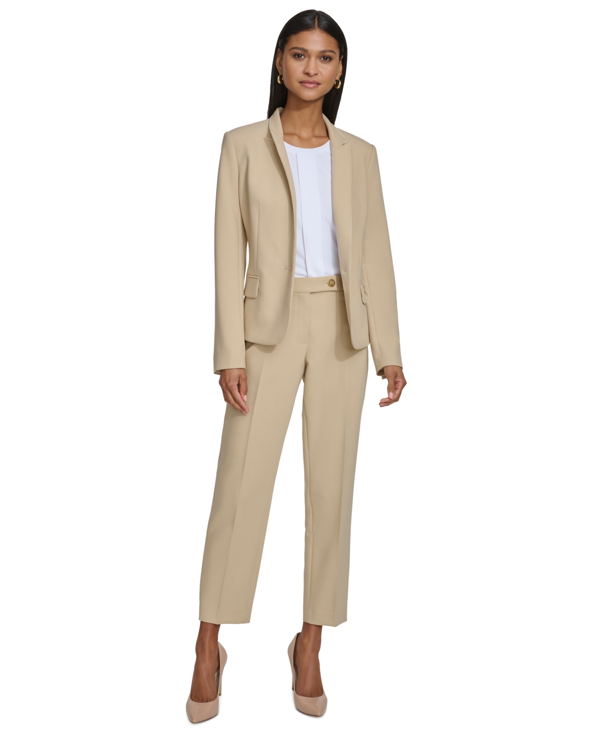 Shop Karl Lagerfeld Women's One Button Long-sleeve Blazer In Cappuccino,white