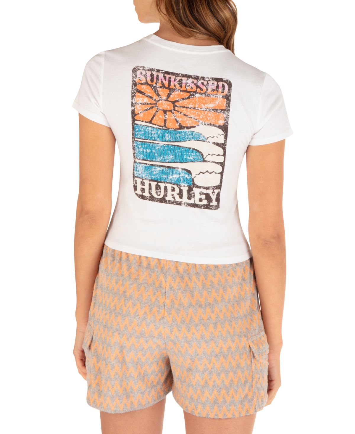 Shop Hurley Juniors' Cropped Sun Kissed Logo Graphic T-shirt In White