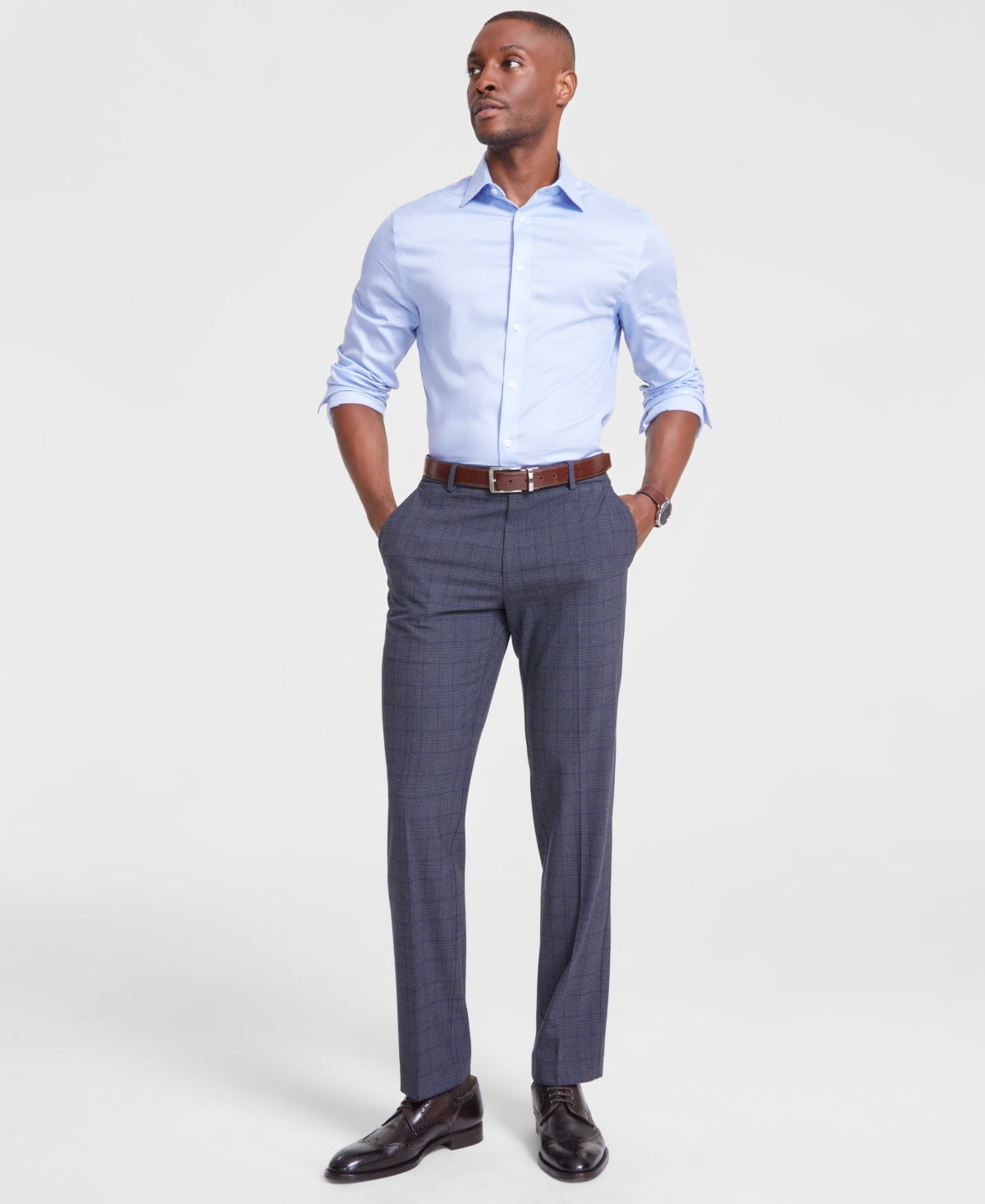 Tommy Hilfiger Men's Modern-Fit Stretch Performance Pants -Blue Plaid