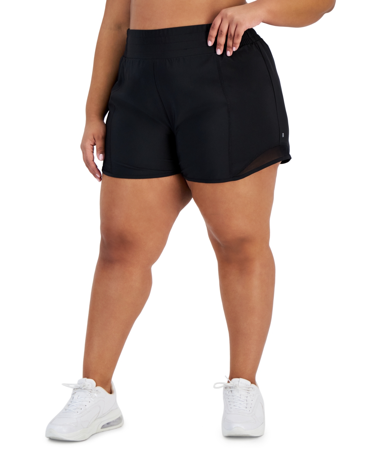 Plus Size Solid Elastic-Back Woven Running Shorts, Created for Macy's - Bright White