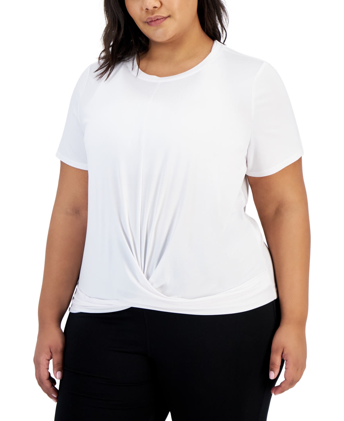 Shop Id Ideology Plus Size Active Solid Twist-front Top, Created For Macy's In Bright White