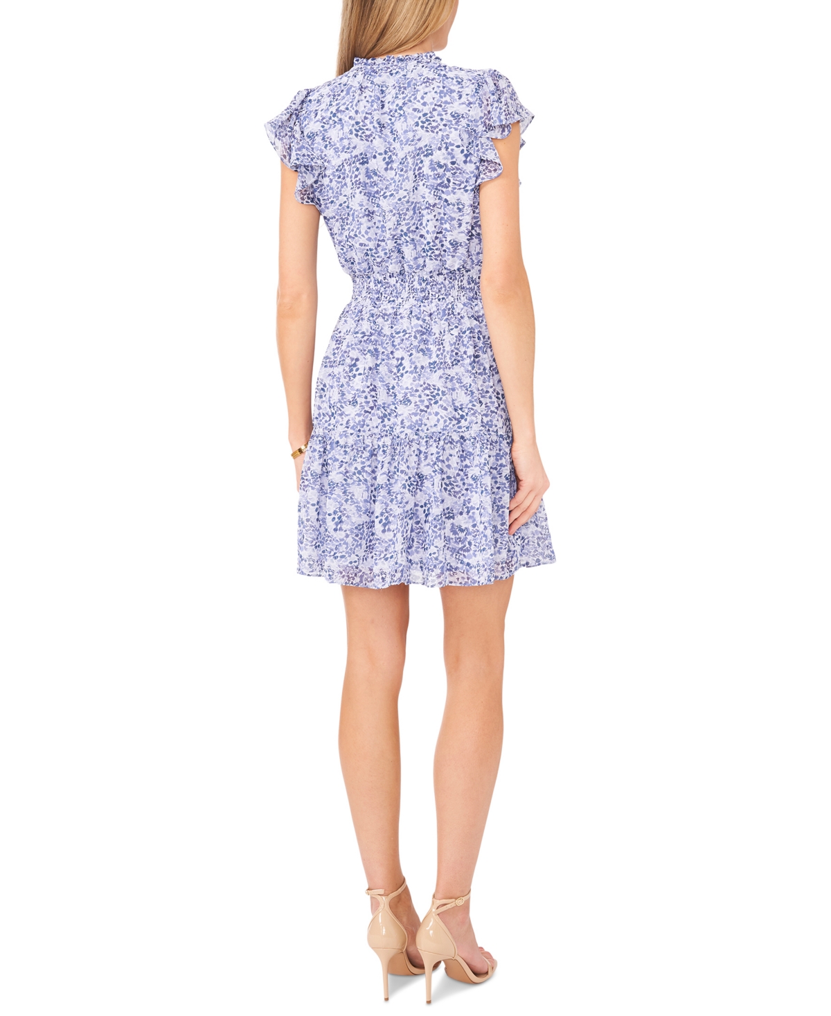 Shop Msk Petite Printed Chiffon Fit & Flare Dress In White,blue