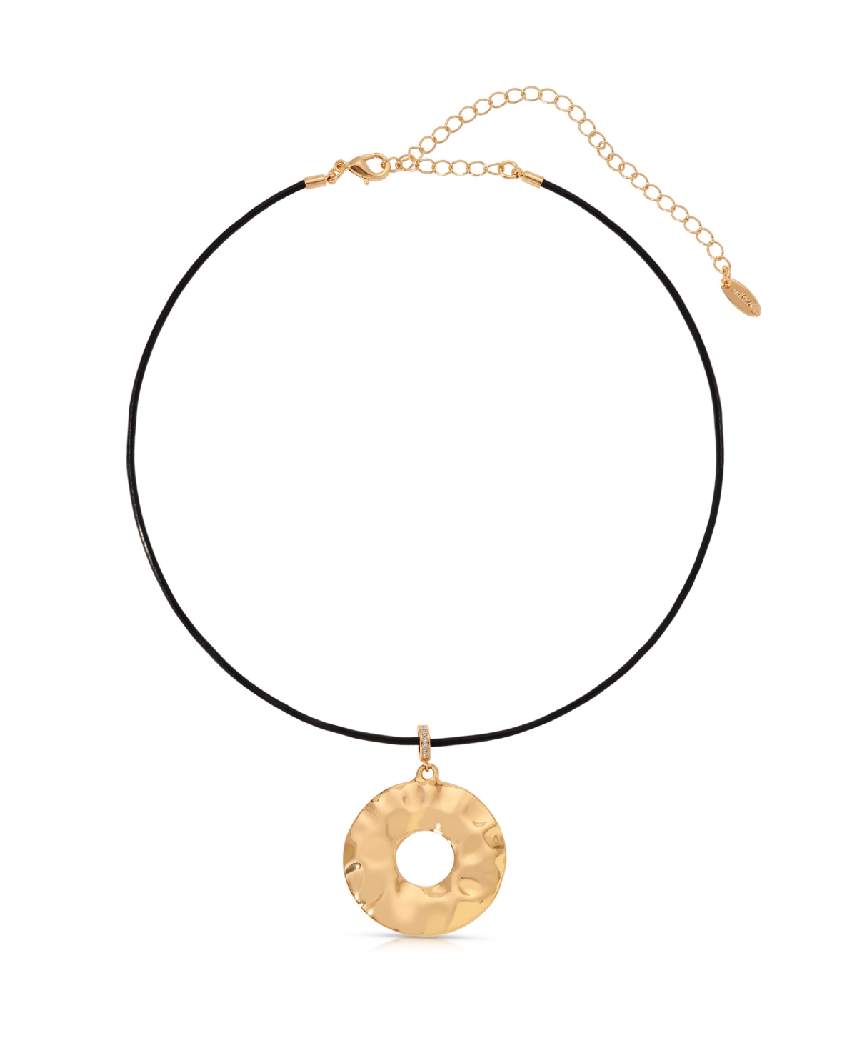 Ettika Statement 18k Gold Plated Hammered Circle Cord Necklace In Black