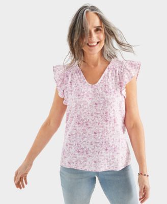 Style & Co - Women's Cotton Double-Gauze Printed Short-Sleeve Top