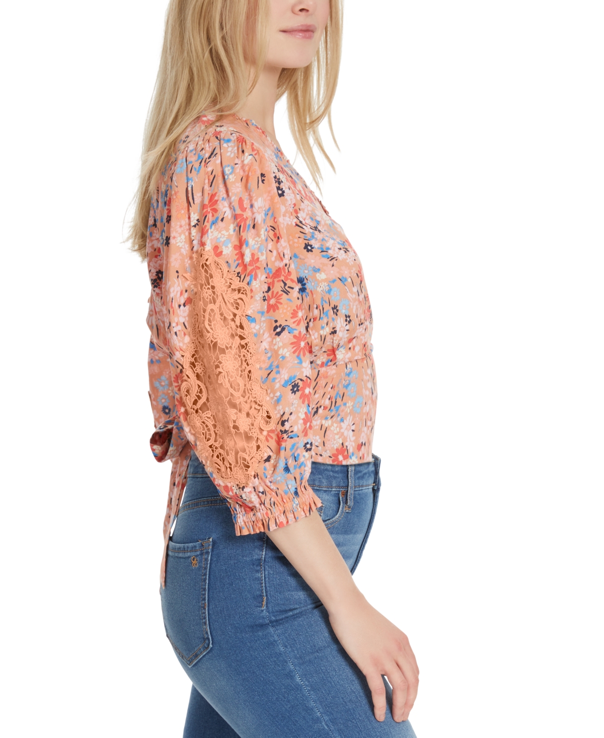 Shop Jessica Simpson Women's Patsy Floral Faux-wrap Top In Canyon Sun