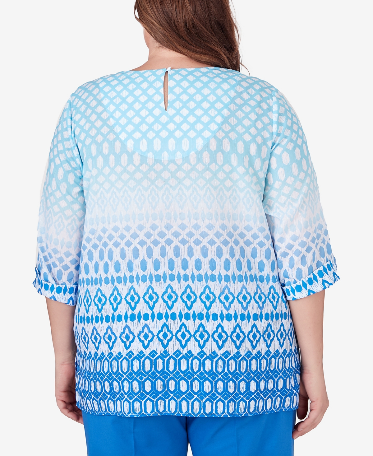 Alfred Dunner Plus Size Neptune Beach Ombre Diamond Print Tunic Top
