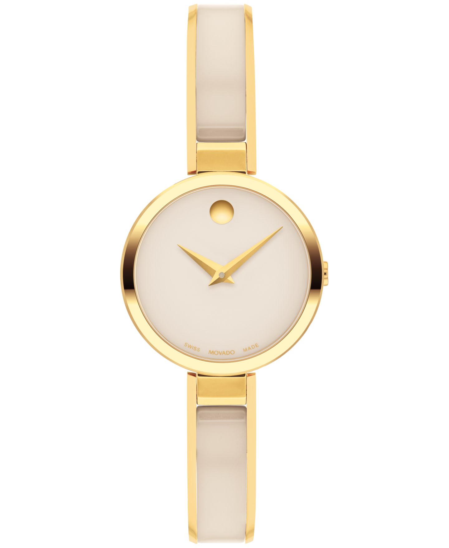 Женские часы Movado Moda Swiss Quartz Taupe Ceramic Gold-Tone Yellow PVD Watch 24mm — фото 1