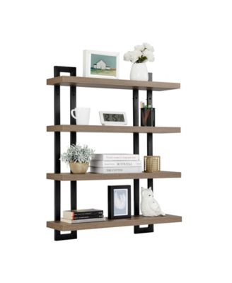 4-Tier Floating Bracket Wall Shelf, Black Metal Finish