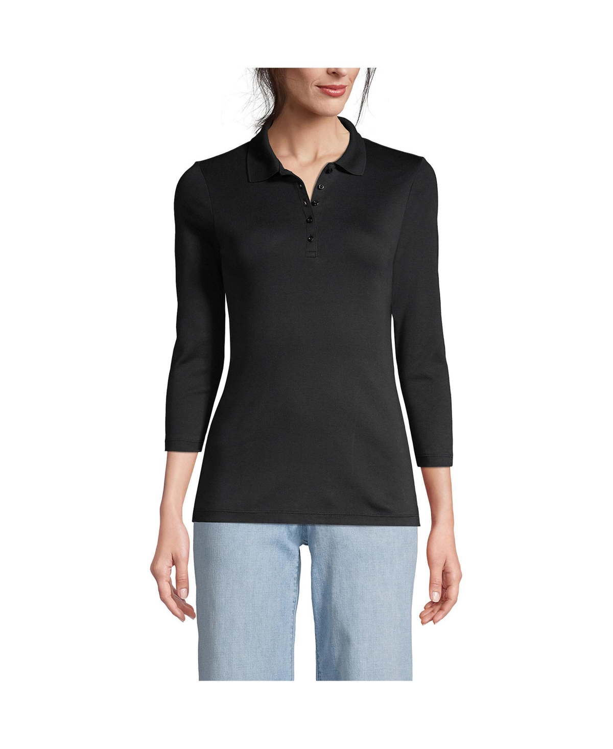 Lands End Women s 3 4 Sleeve Supima Cotton Polo Shirt Dark orange Smart Closet