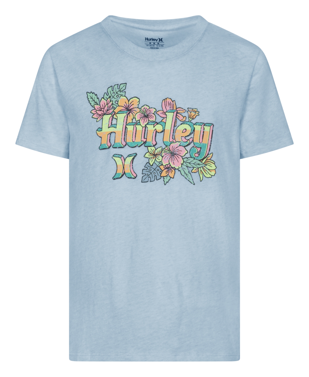 Hurley Kids' Big Girls Retro Floral T-shirts In Blue Ice Heather