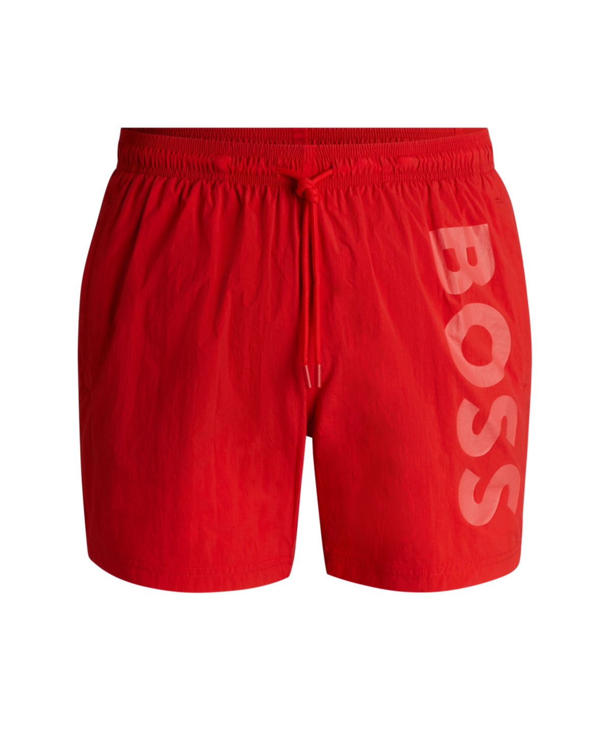 Shop Hugo Boss Boss By  Men's Vertical-logo Quick-dry Swim Shorts In Bright Red