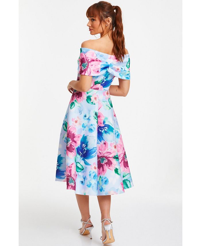 QUIZ Women's Scuba Floral Bardot Skater Midi Dress Macy's