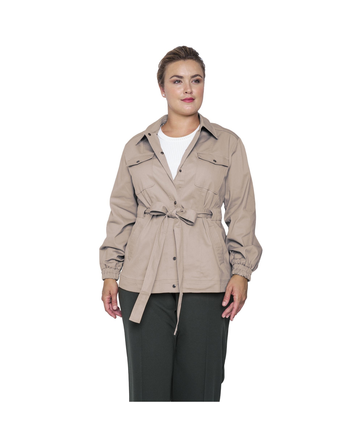 Women's Plus Size Snap Front Utility Anorak Jacket - Curry