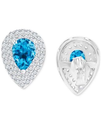 Amethyst (1-1/5 ct. t.w.) & Lab-Grown White Sapphire (1/2 ct. t.w.) Pear Halo Birthstone Stud Earrings in Sterling Silver