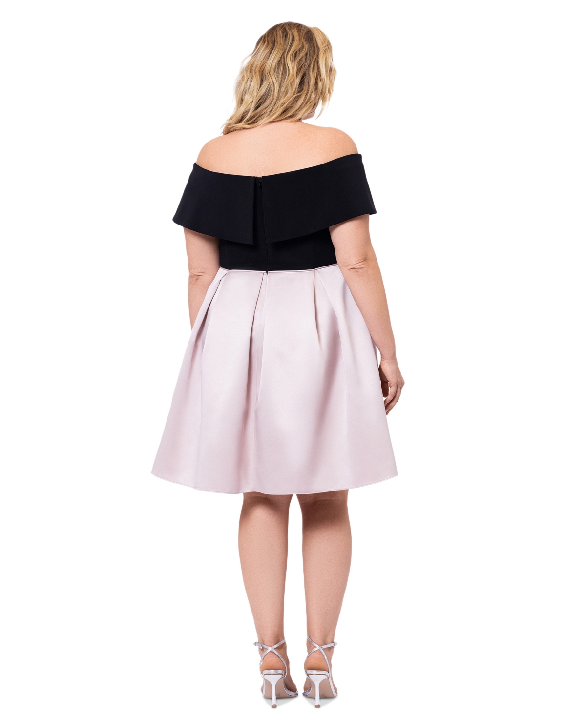 Betsy & Adam Plus Size Off-The-Shoulder Short-Sleeve Fit & Flare Dress -Beige