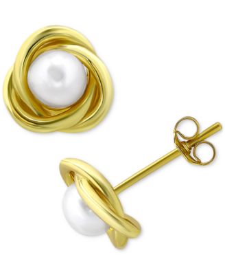 Cultured Freshwater Pearl (5mm) Love Knot Stud Earrings, Created for Macy's