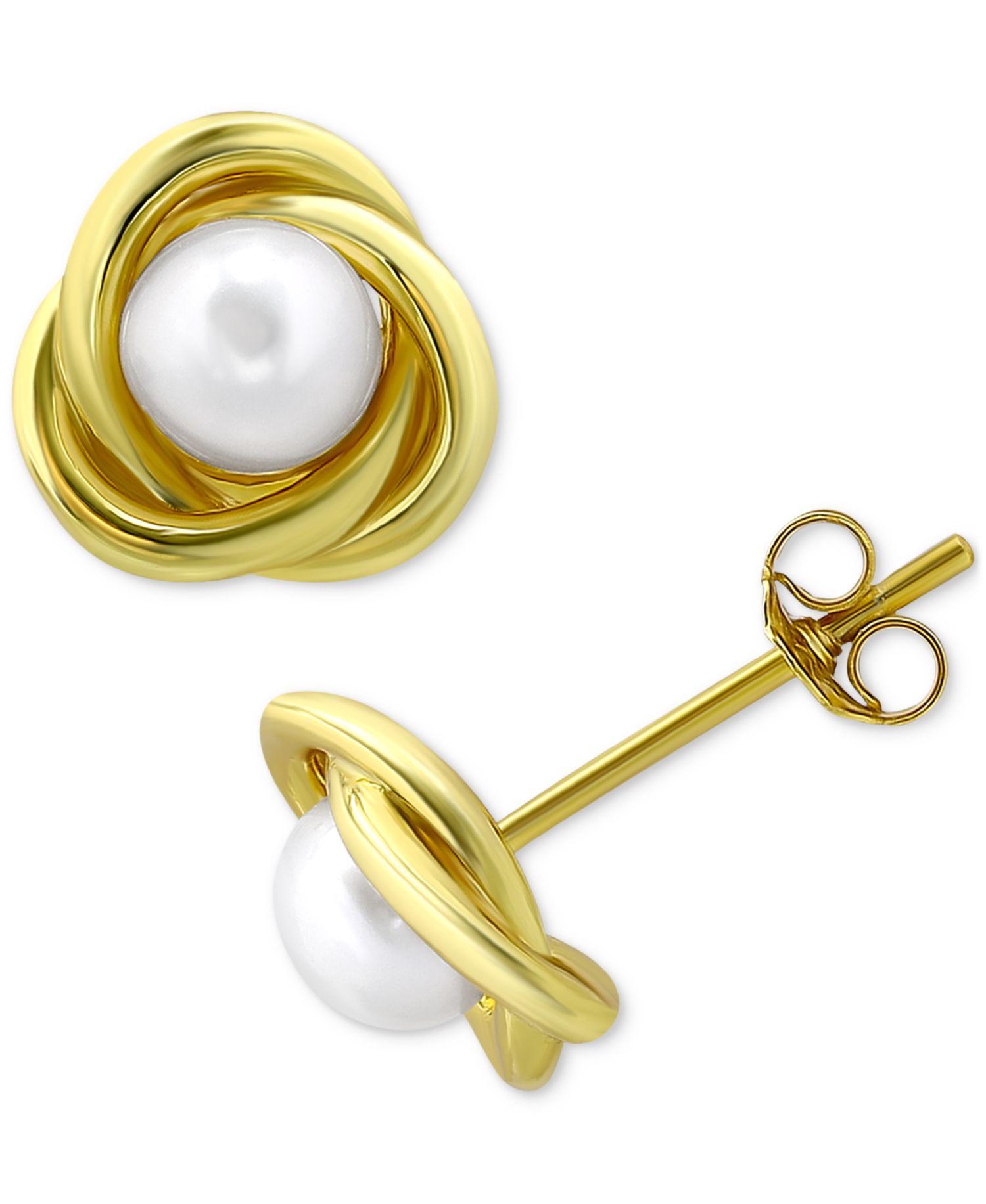Cultured Freshwater Pearl (5mm) Love Knot Stud Earrings