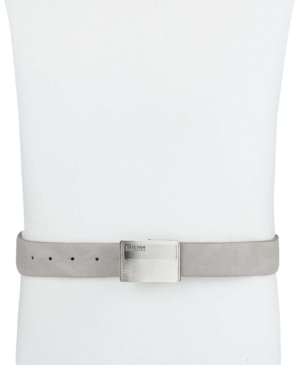 Kenneth Cole Reaction Men's Faux-Leather Logo Plaque-Buckle Belt