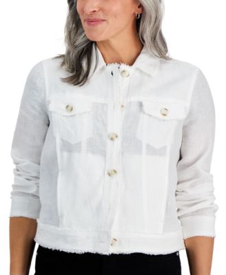 Petite 100% Linen Frayed-Edge Jacket, Created for Macy's