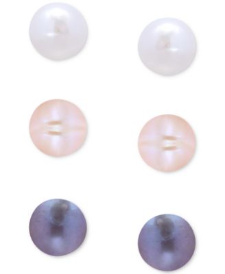 3-Pc. Set Multicolor Cultured Freshwater Pearl (7mm) Stud Earrings in Sterling Silver, Created for Macy's