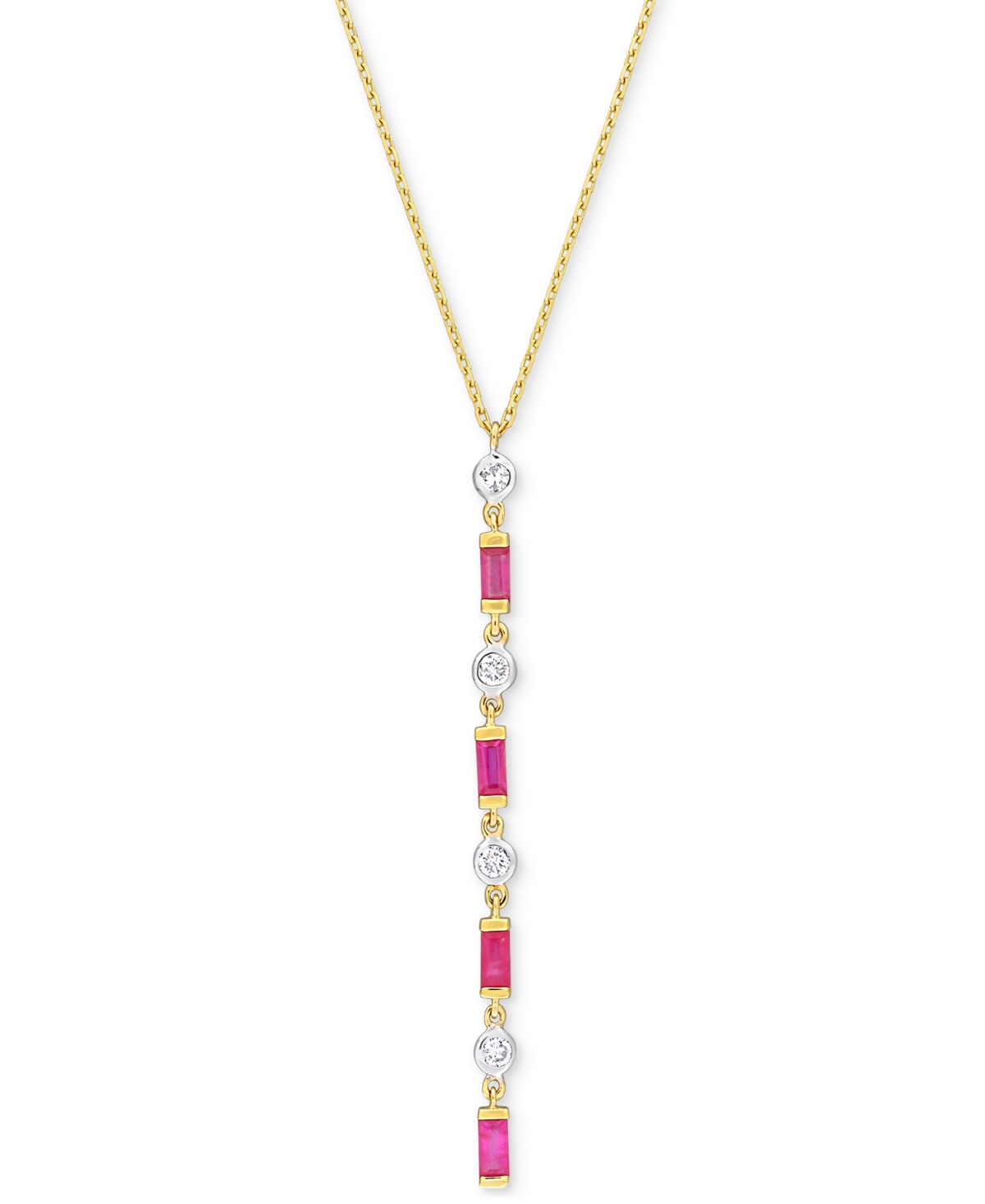 Macy's Ruby (5/8 Ct. T.w.) & Diamond (1/5 Ct. T.w.) Lariat Necklace In 10k Gold, 16-1/2" + 1" Extender