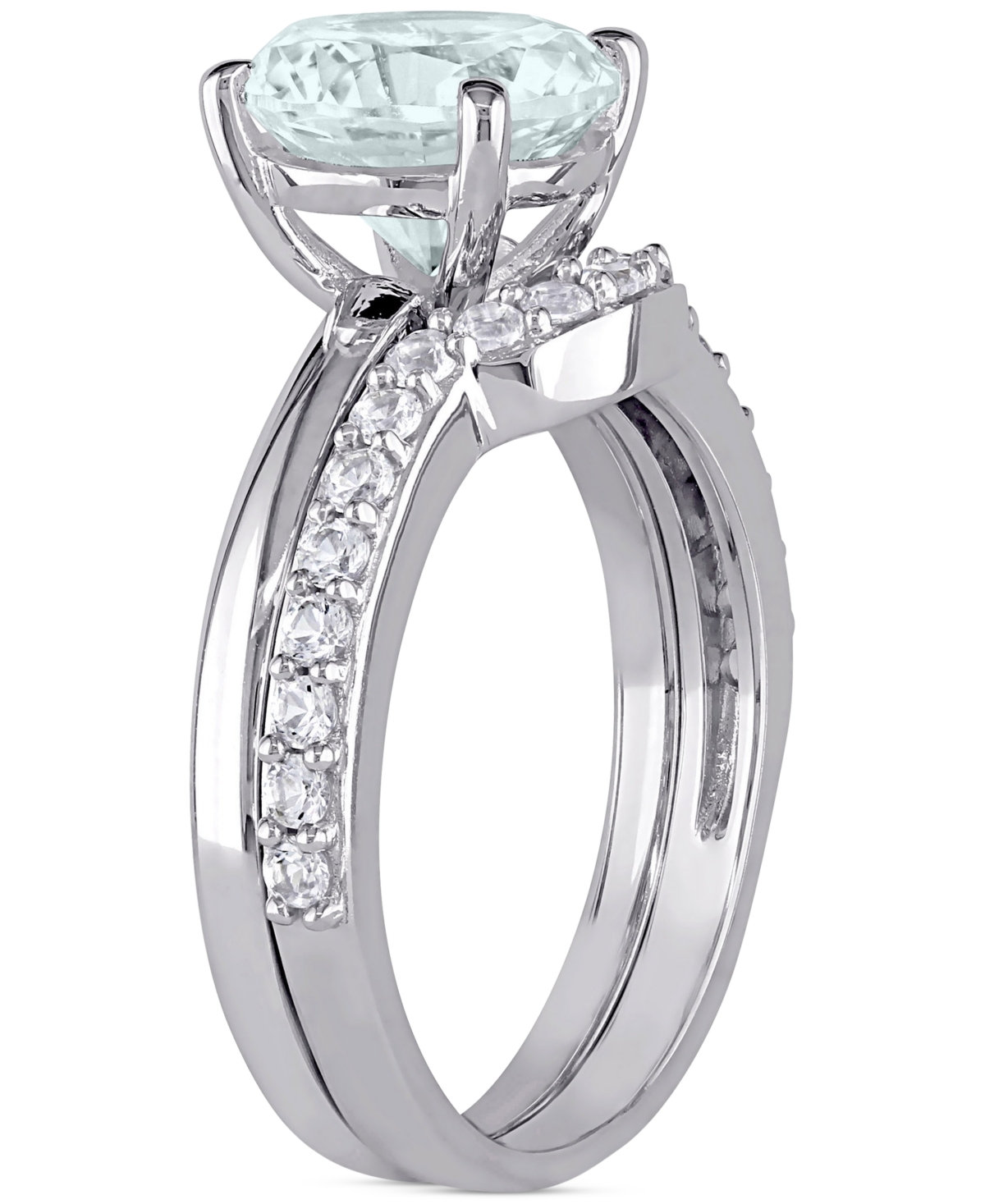 (1-5/8 ct. t.w.) & Lab-Grown White Sapphire (3/8 ct. t.w.) Bridal Set in 10k White Gold - Aquamarine