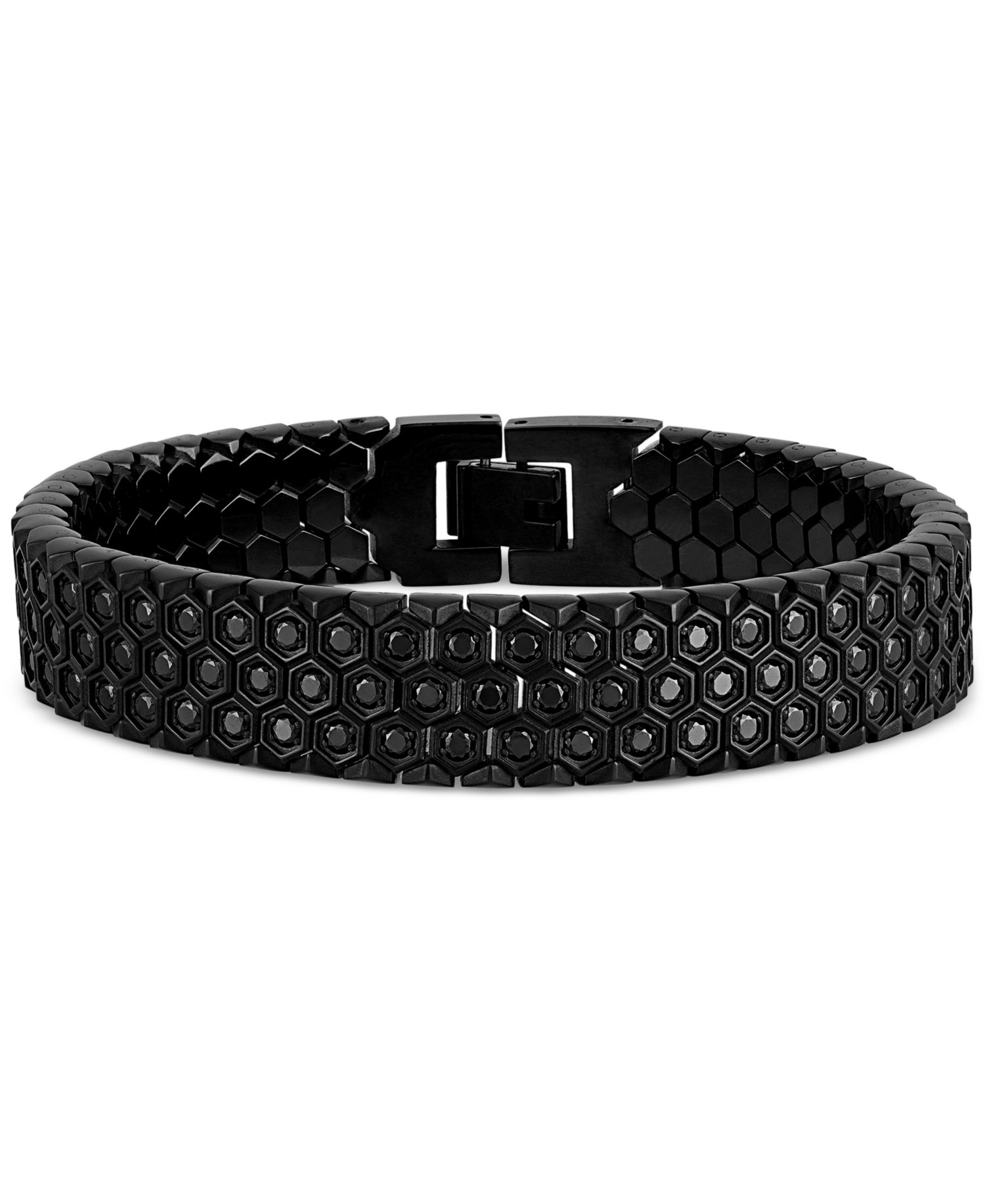 Cubic Zirconia Honeycomb Link Bracelet in Stainless Steel (Also in Black Ion-Plated Stainless Steel)
