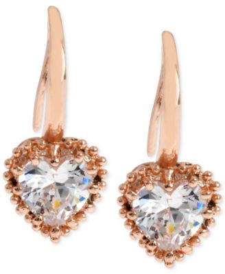 Betsey Johnson Rose Gold-Tone Crystal Heart Drop Earrings - Macy's