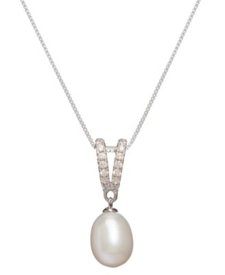 Cultured Freshwater Pearl (9 x 10mm & 7 x 9mm) & Cubic Zirconia Jewelry Set in Sterling Silver