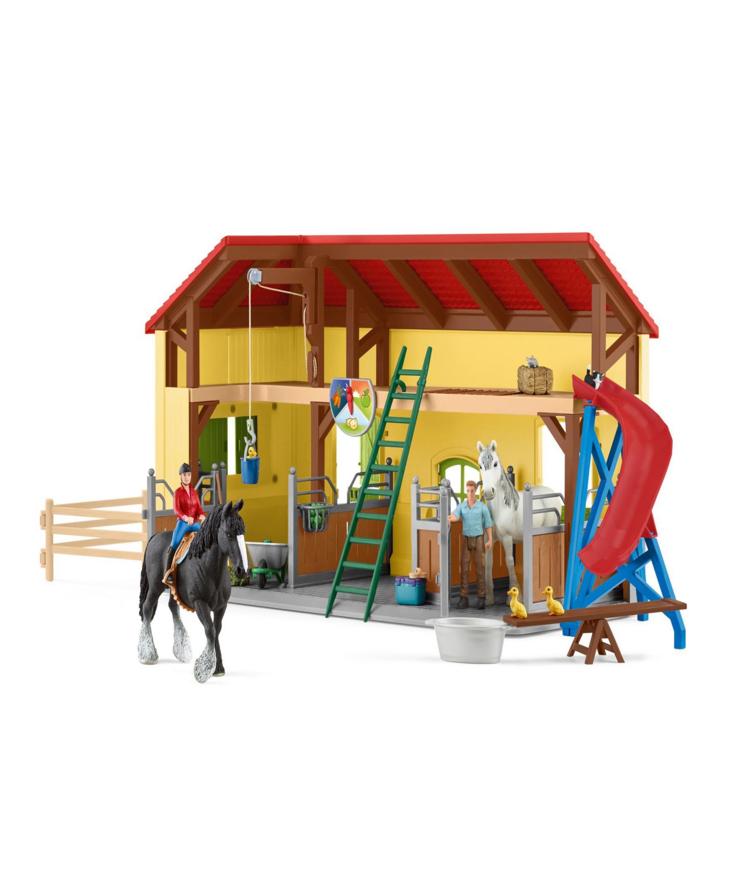 Детские фигурки Schleich Farm World Horse Stable Hayloft with Hoist 31-Piece Playset, Ages 3+ — фото 1