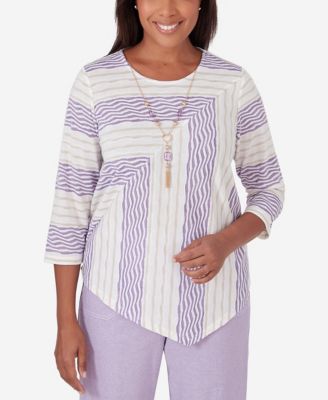 Alfred Dunner Spliced Jacquard Stripe Top- Petite