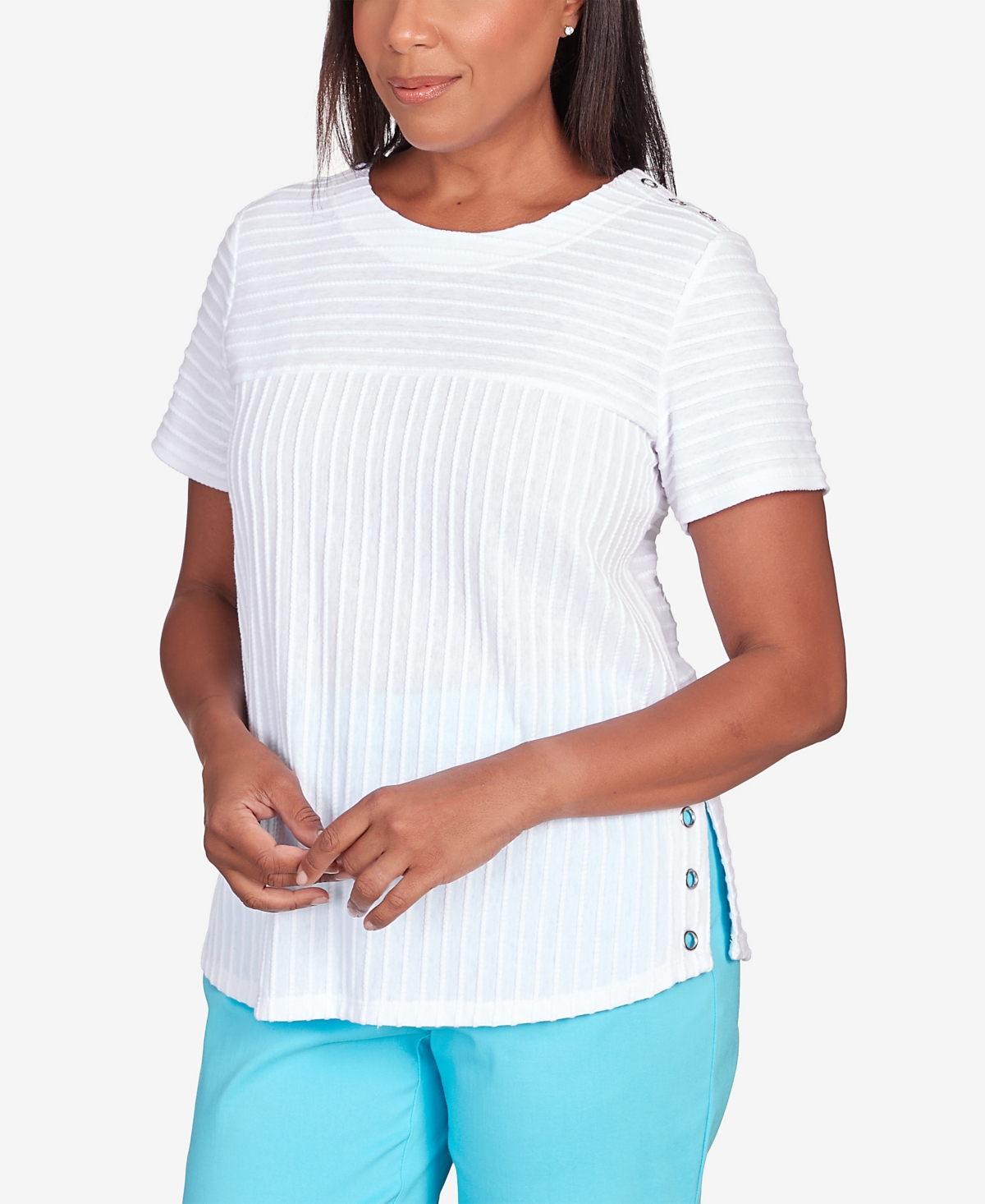 Shop Alfred Dunner Petite Classic Brights Solid Texture Split Shirttail T-shirt In White