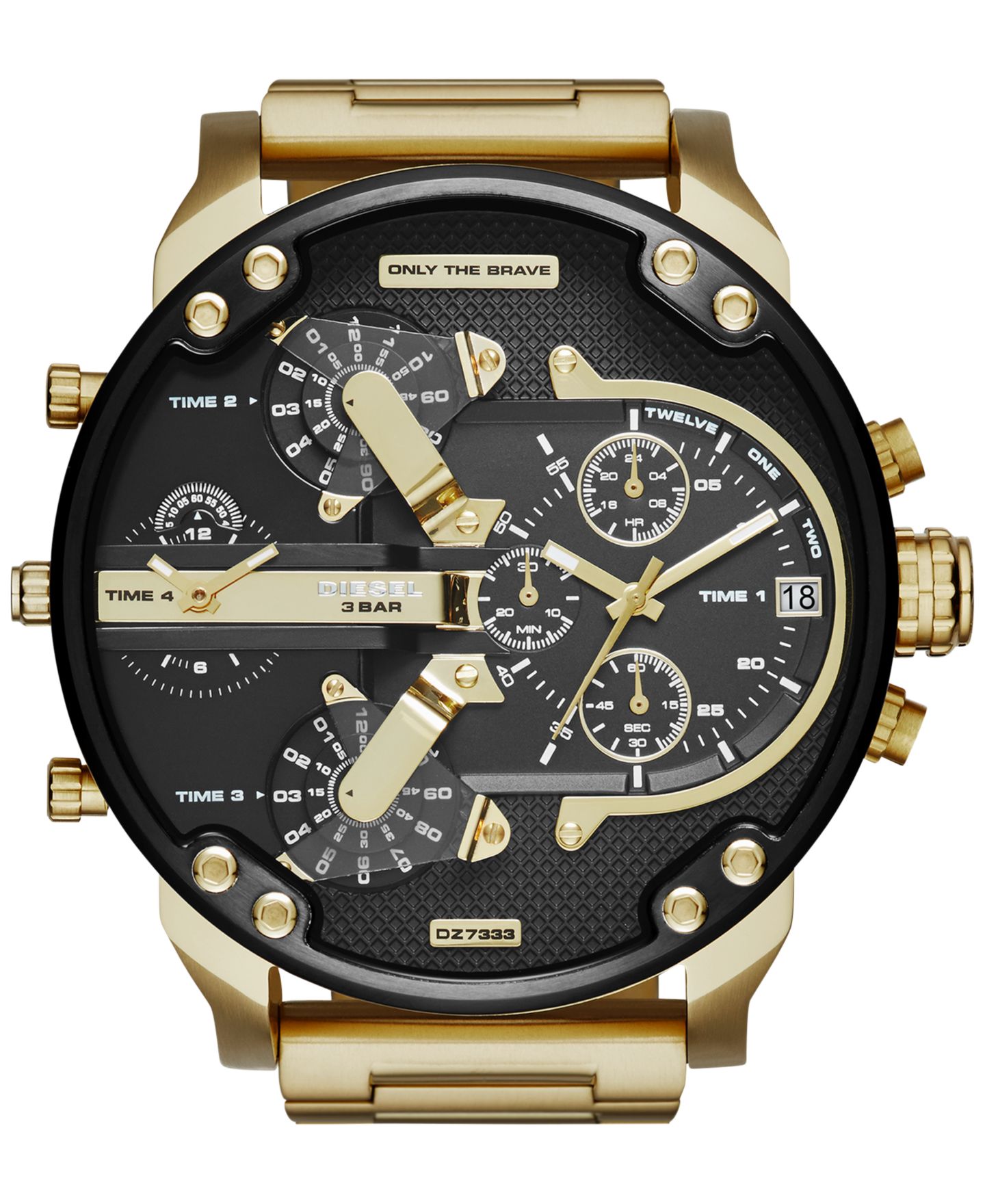 Мужские часы Diesel Mr. Daddy 2.0 Gold-Tone Ion-Plated Stainless Steel Bracelet Watch 57mm DZ7333, цвет: Золотой / Чёрный — фото 1