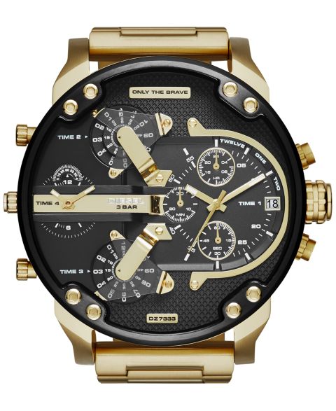 Мужские часы Diesel Mr. Daddy 2.0 Gold-Tone Ion-Plated Stainless Steel Bracelet Watch 57mm DZ7333, цвет: Золотой / Чёрный