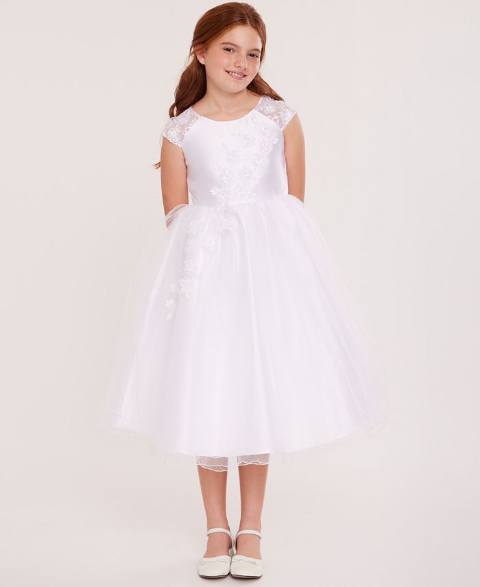 Bonnie Jean Big Girls Flower Applique Communion Dress - Macy's