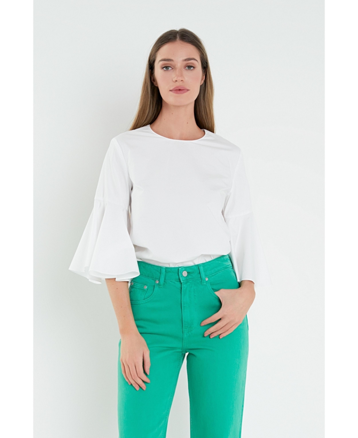 Women's Ruffled Cotton Blend Top