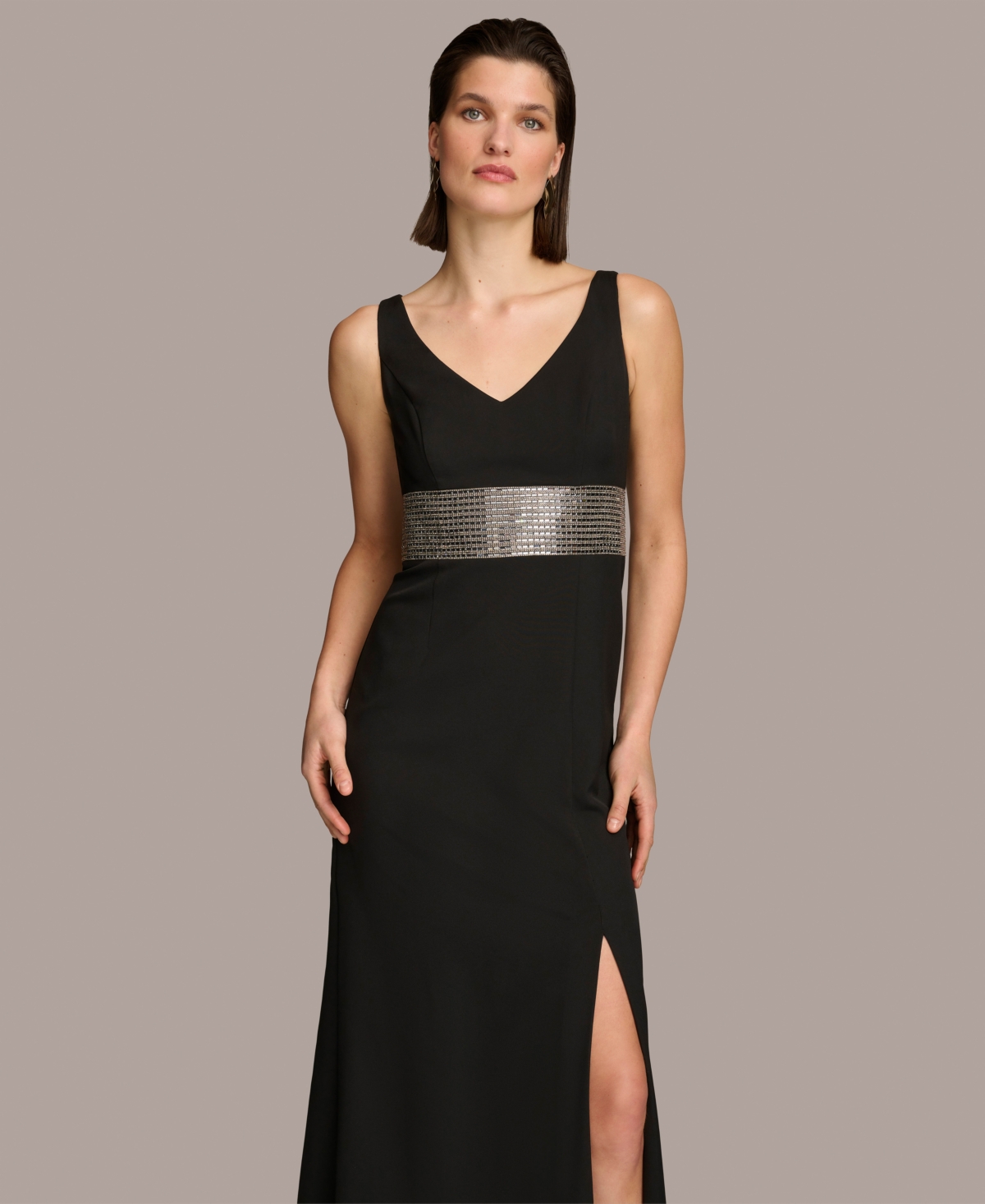 Shop Donna Karan Women's Embellished V-neck Gown In Black,silver