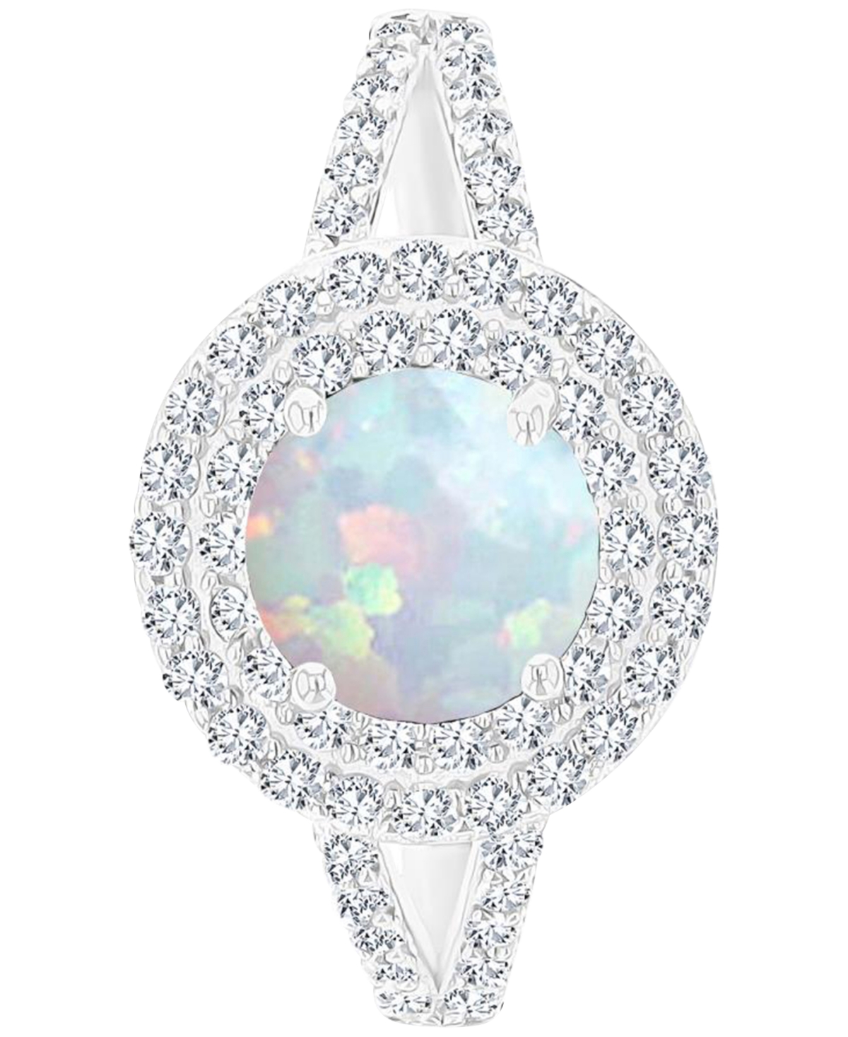 Macy's Amethyst (1-1/5 Ct. T.w.) & Lab-grown White Sapphire (5/8 Ct. T.w.) Halo Birthstone Ring In Sterling In Opal